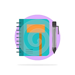 Workbook, Business, Note, Notepad, Pad, Pen, Sketch Abstract Circle Background Flat color Icon