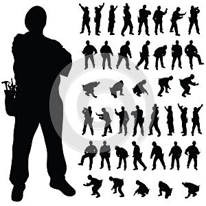 Worker black silhouette in various poses