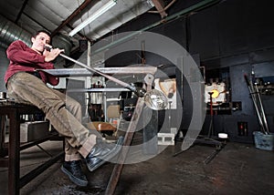 Worker Blowing Glass
