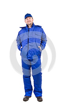 Worker in blue workwear.