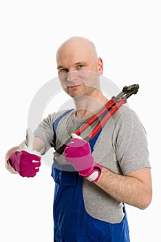 Worker with bolt cropper and thumb up