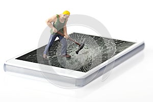 Worker breaking smart phone