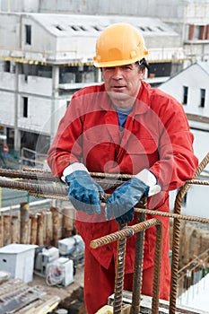 Worker builder at construction site