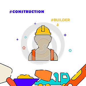 Worker, builder in hard hat filled line icon, simple illustration