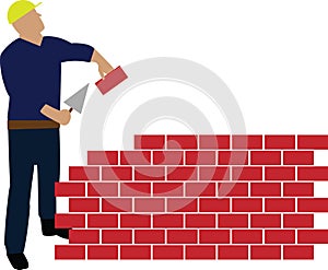 Worker building wall