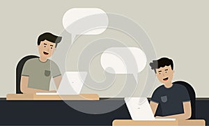 Worker chat together on desk in office