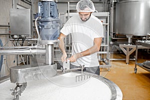 Worker at the cheese manufacturing