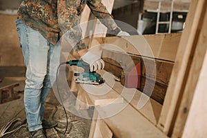 Worker chopping wood