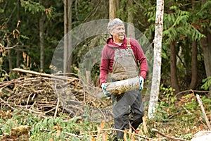 Worker clearing land for firewood