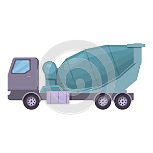 Worker concrete mixer icon cartoon vector. Cement truck