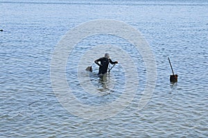 Worker conducting repair work in marine