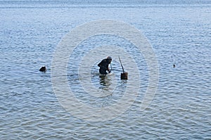 Worker conducting repair work in marine