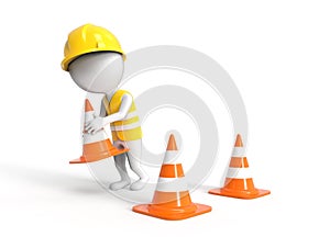 Worker with construction cones
