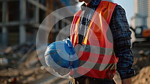 The construction site worker. AI generated photo