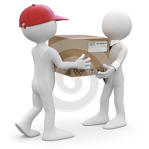 Worker delivering a package to a businessman