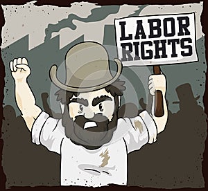 Worker Demanding Labor Rights in a Workers' Day, Vector Illustration