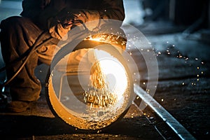 Worker doing a industrial welding in a workshop