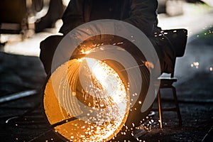 Worker doing a industrial welding in a workshop