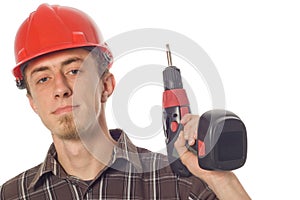 Worker with drill