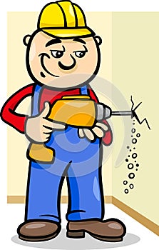 Worker with drill cartoon illustration