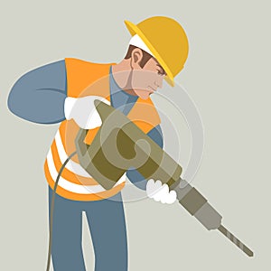 Worker drill in helmet vector illustration flat style profile