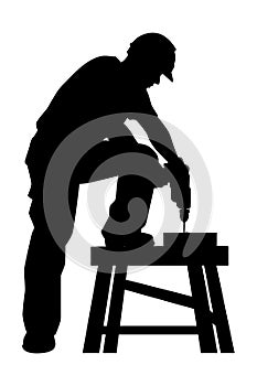 Worker with driller silhouette vector