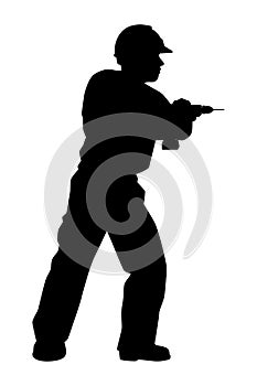 Worker with driller silhouette vector