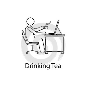 worker is drinking tea icon. Element man in front of a computer in the workplace for mobile concept and web apps. Thin line icon f