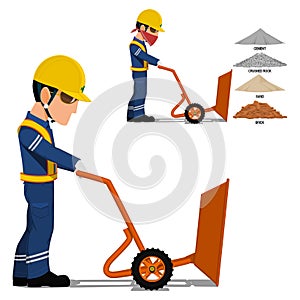 A worker is dumping construction material on transparent background