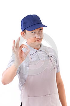 Worker, employer with ok hand gesture