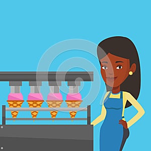 Worker of factory producing ice-cream.