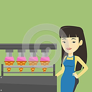 Worker of factory producing ice-cream.