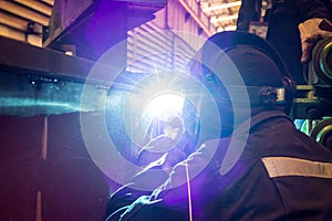 Worker at the factory welding