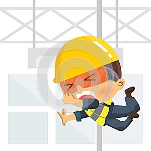 Worker falling from high. Workplace accident or construction safety concept