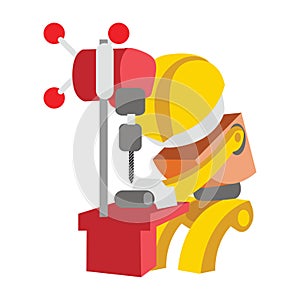 worker with fixed hole driller. Vector illustration decorative design