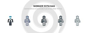 Worker with gas mask icon in different style vector illustration. two colored and black worker with gas mask vector icons designed