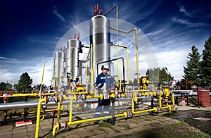 Worker on gas plant photo