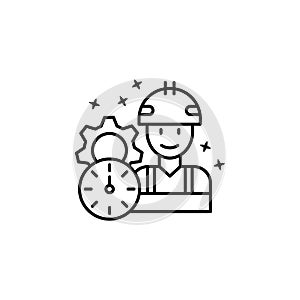 Worker gear man. Simple line, outline vector of motivation icons for ui and ux, website or mobile application