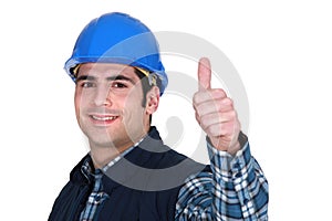 Worker giving the thumbs up