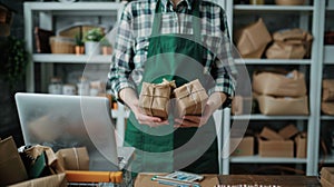 The worker holding packages. AI generated