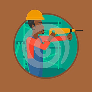 Worker with hammer drill vector illustration.