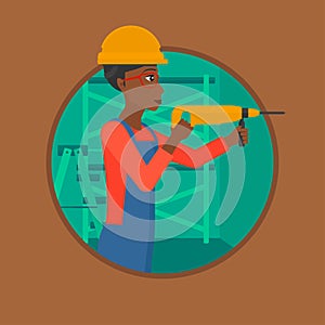 Worker with hammer drill vector illustration.