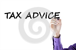 Worker hand writing tax advice