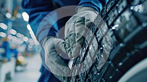 The worker handling tire.AI generated image photo