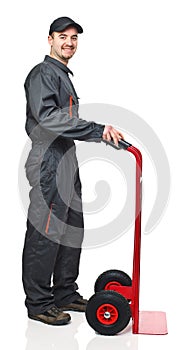 Worker with handtruck