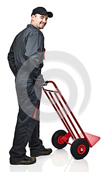 Worker with handtruck