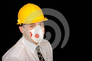 Worker with hardhat and mask photo