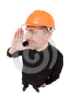 Worker with hardhat shouting