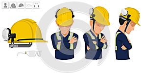 worker with helmet and earmuffs no use on white background