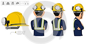 worker with helmet and earmuffs no use on white background